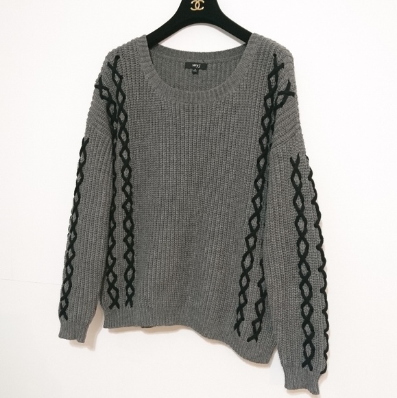 Very J Unique Lace Up Chunky Knit Sweater - Picture 2 of 7